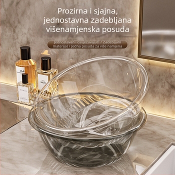 Plastična umivaonica za kućnu upotrebu, prozirna i debeli dizajn, visoka estetska vrijednost; pogodna za pranje lica, stopala i kose; dimenzije 35,7×35,7×13 cm.