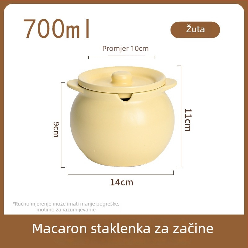 Keramički spremnik otporan na visoke temperature s dvije ručke, poklopcem i žlicom, za čili ulje i začine