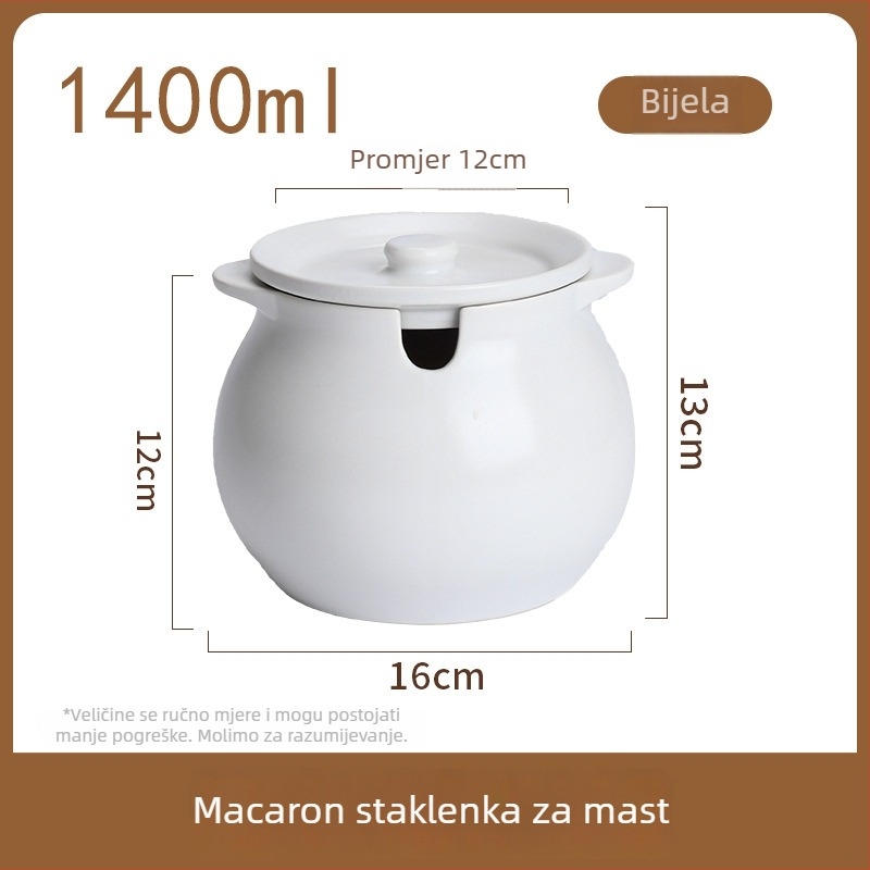 Keramički spremnik otporan na visoke temperature s dvije ručke, poklopcem i žlicom, za čili ulje i začine
