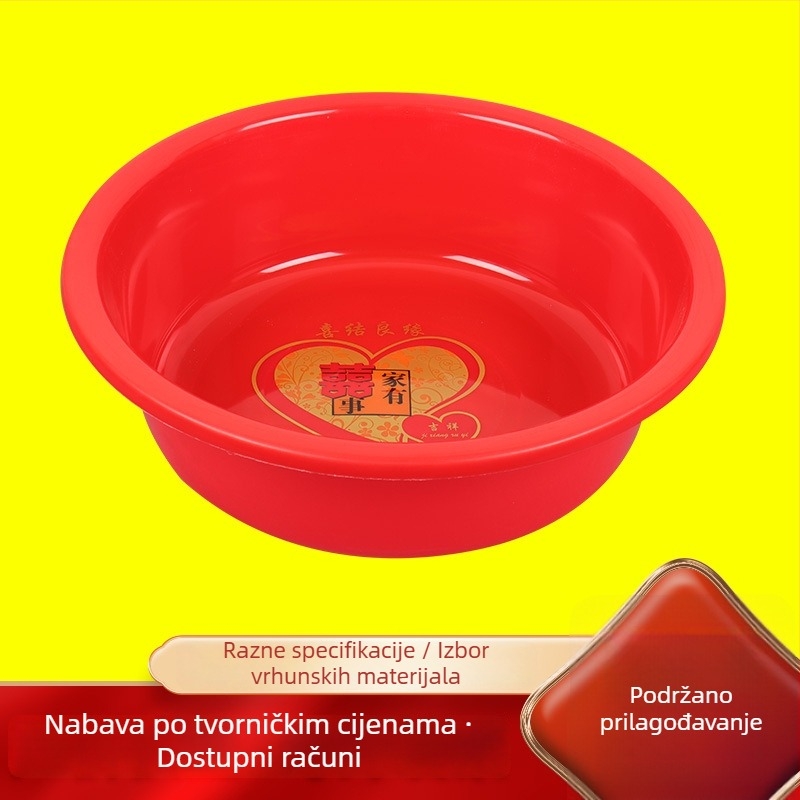 Debeli plastični kružni crveni bazen za kućnu upotrebu, posuda za pranje rublja, promjer 43 cm, velika kapaciteta