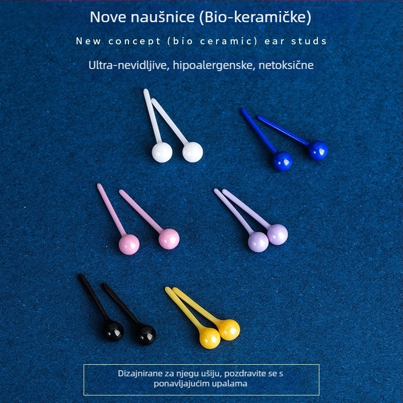 Keramički naušnice s porcelanskom kuglicom za njegu rupa uha, žene, udobne za spavanje