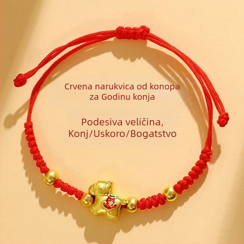2026. godina Konja – crveni pleteni narukvica od užadi za žene, sreća i bogatstvo, ručna izrada