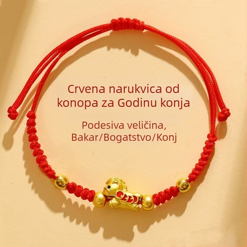 2026. godina Konja – crveni pleteni narukvica od užadi za žene, sreća i bogatstvo, ručna izrada