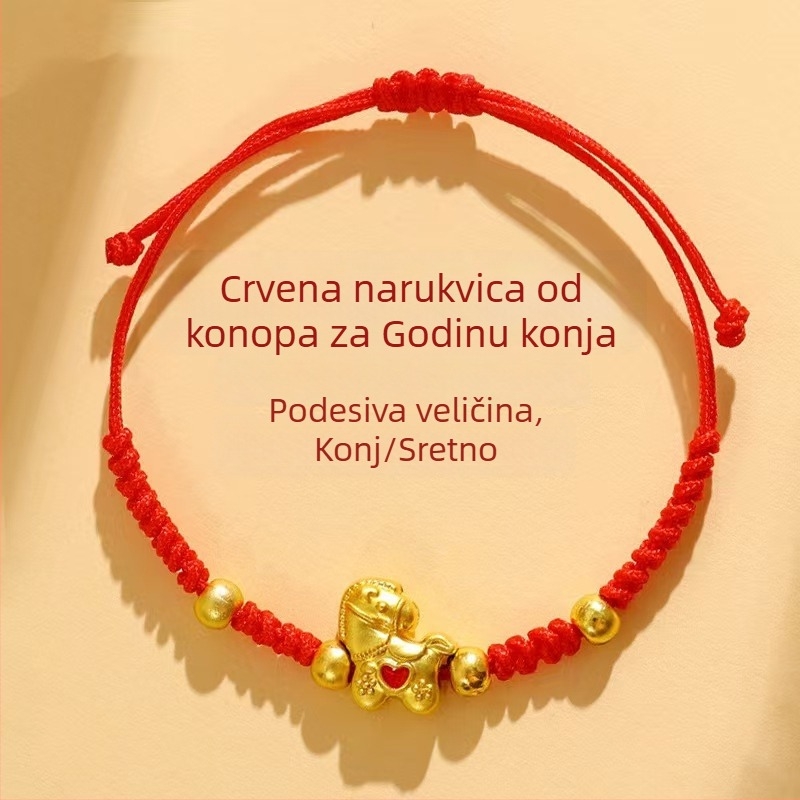 2026. godina Konja – crveni pleteni narukvica od užadi za žene, sreća i bogatstvo, ručna izrada