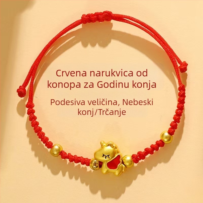 2026. godina Konja – crveni pleteni narukvica od užadi za žene, sreća i bogatstvo, ručna izrada