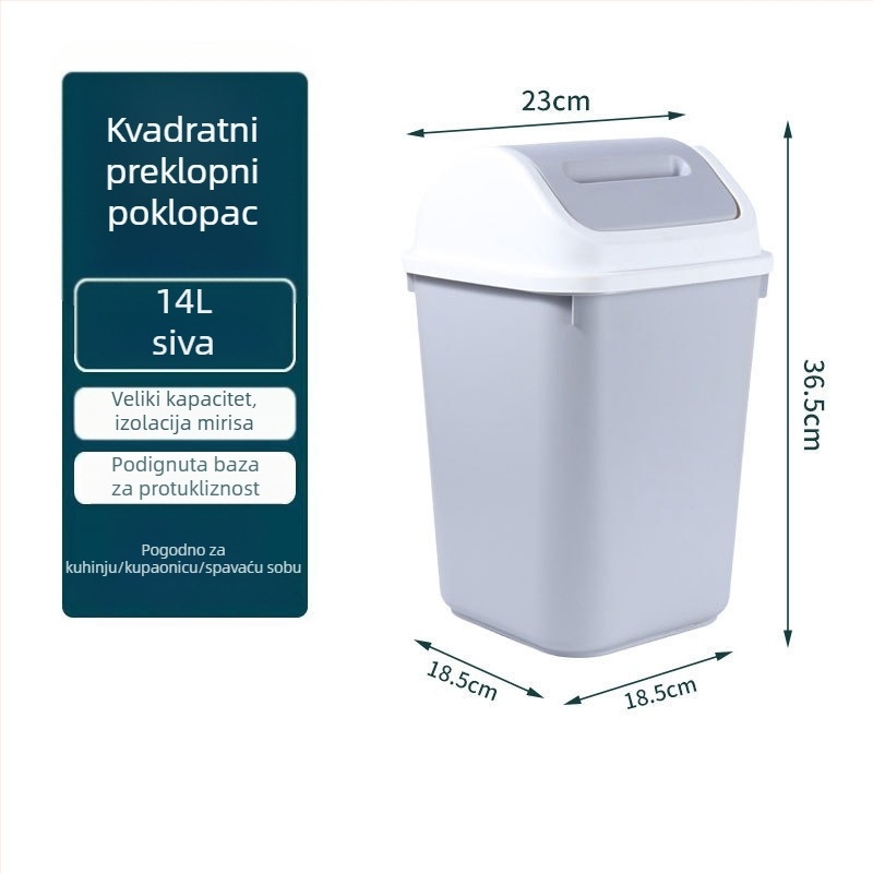 Kućni plastični kanta za smeće, velikog kapaciteta, s poklopcem koji se preklapa, 12 litara, za dnevni boravak, kuhinju, kupaonicu i ured