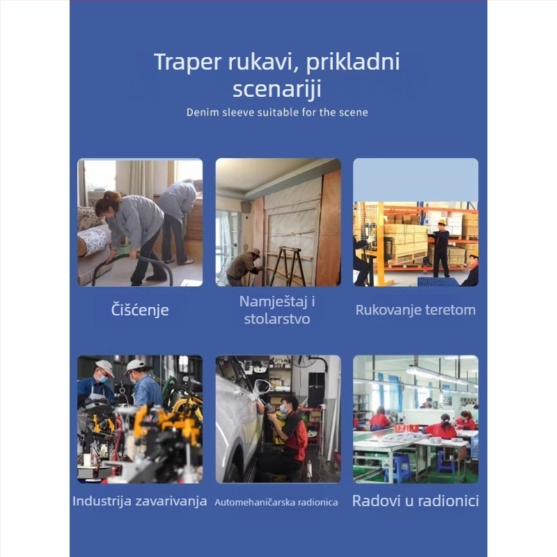 Denim pregača s rukavima za odrasle – industrijska, otporna na habanje i zaprljanje, za zavarivanje