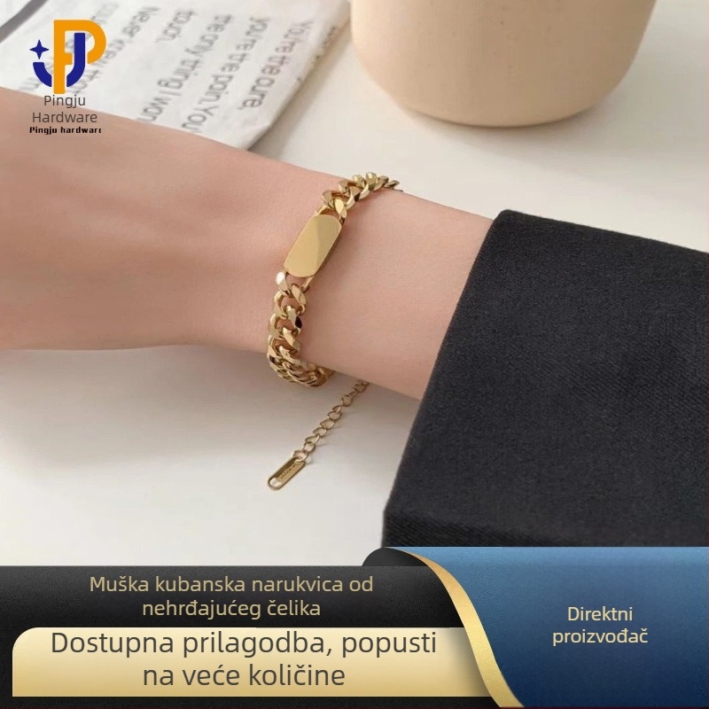 Kubanski narukvica od titan čelika za muškarce, minimalistički dizajn, polirani hip-hop nakit