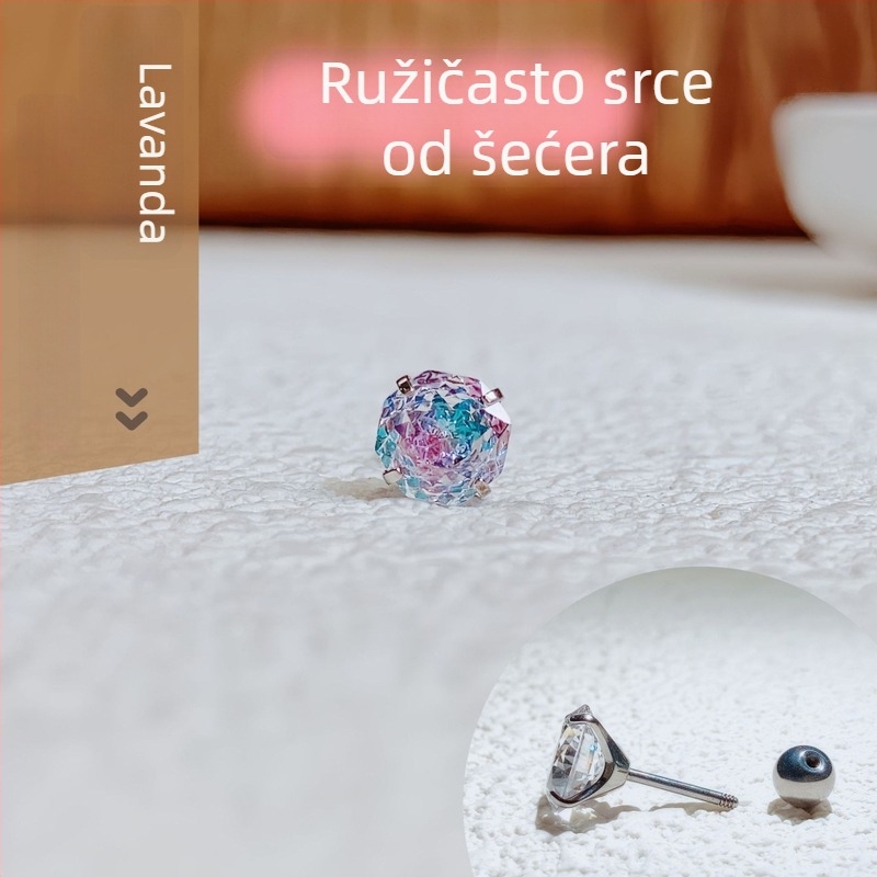 F136 Naušnice od titanijskog legura – srce u rezanoj ružičastoj formi s briljantnim cirkonom, geometrijski dizajn, lagani luksuz