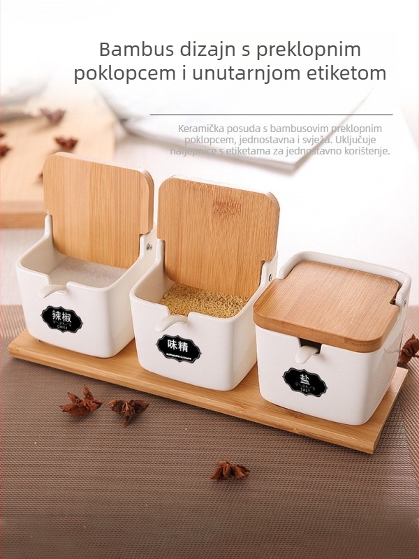 Keramički set posuda za začine s preklopnim poklopcem za kuhinju