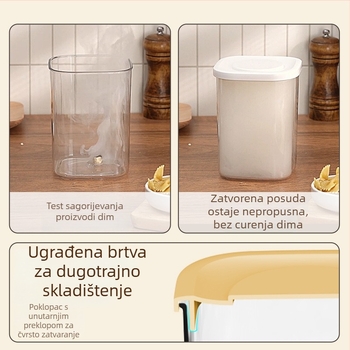 Plastična posuda za skladištenje hrane, hermetički zatvarač, kvadratnog oblika, kapacitet 301-500 ml, otporna na vlagu, za žitarice i grickalice.