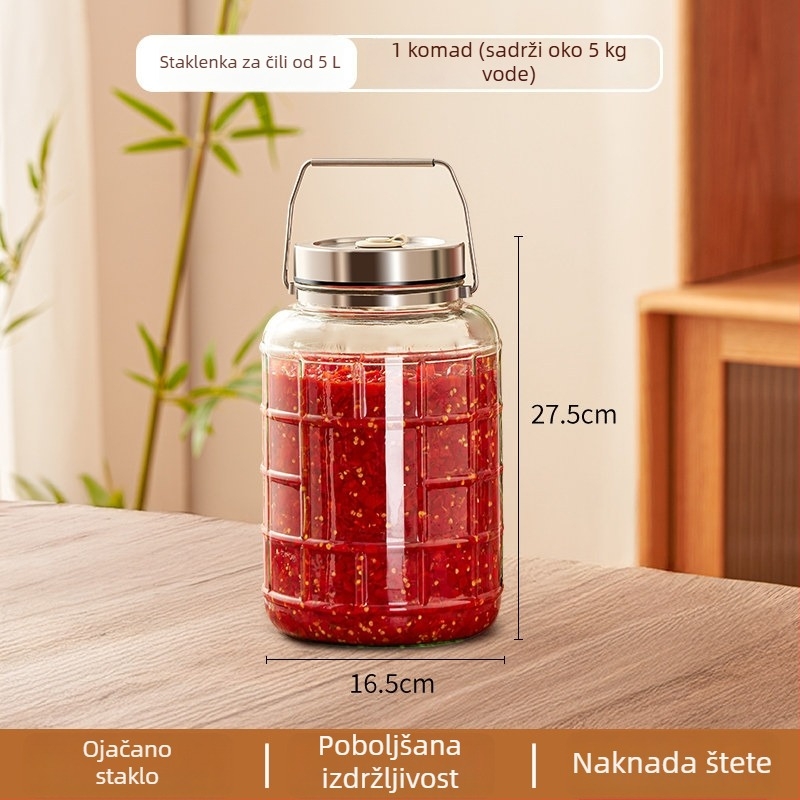 Staklena posuda za kiseljenje papričica, prehrambena staklena posuda za konzerviranje, velika zapremina 4.1–5 L