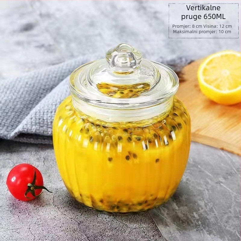 Staklena posuda velike kapacitete s poklopcem, pogodna za kućno kiseljenje, fermentaciju i skladištenje žitarica