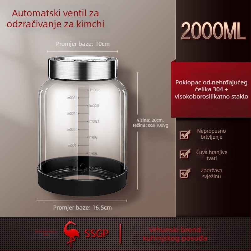Zatvorene staklene posude za hranu, za kiseljenje, kimchi, žitarice i fermentaciju vina