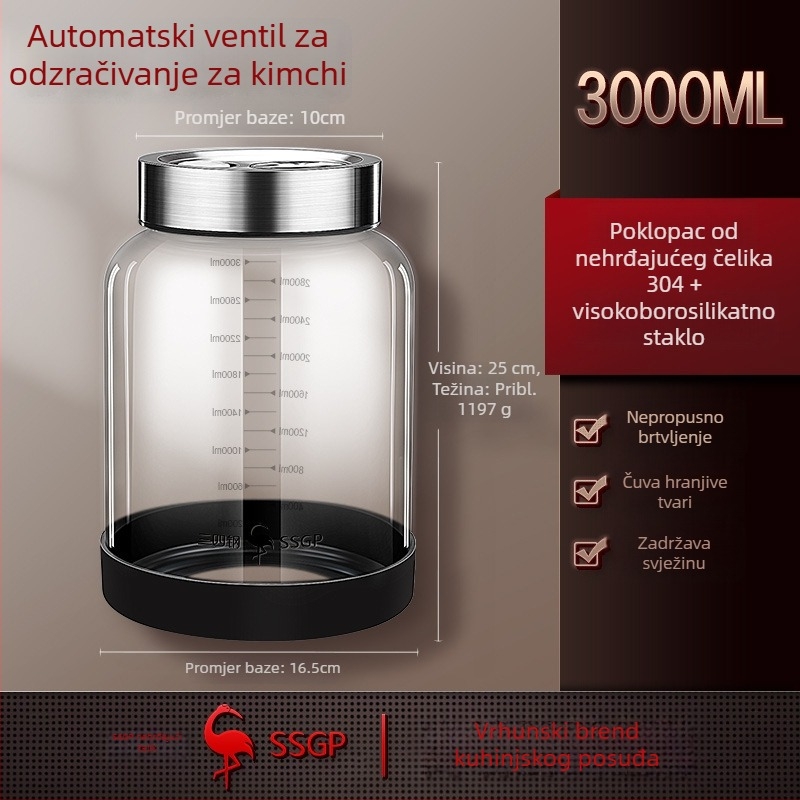 Zatvorene staklene posude za hranu, za kiseljenje, kimchi, žitarice i fermentaciju vina