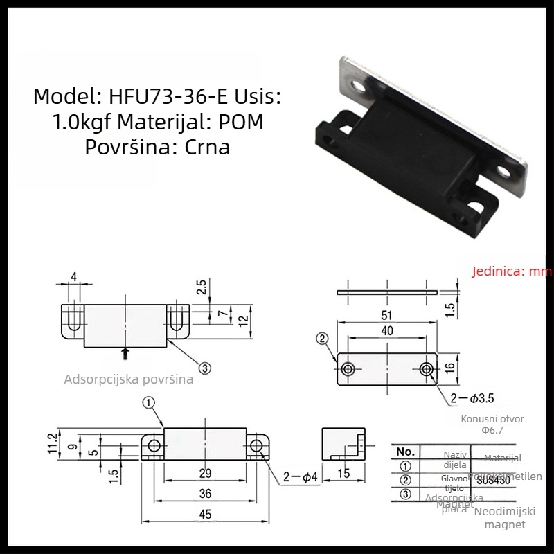 HFU73-36-W/R/G/E Magnetski držač vrata s zaštitom od prašine MPLB/MPLW