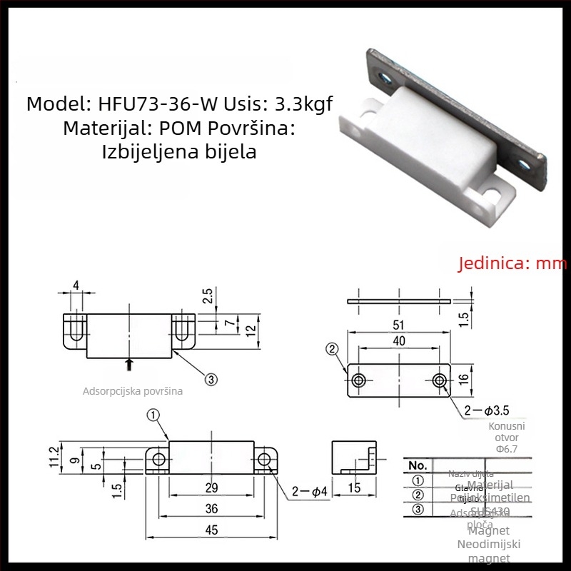HFU73-36-W/R/G/E Magnetski držač vrata s zaštitom od prašine MPLB/MPLW