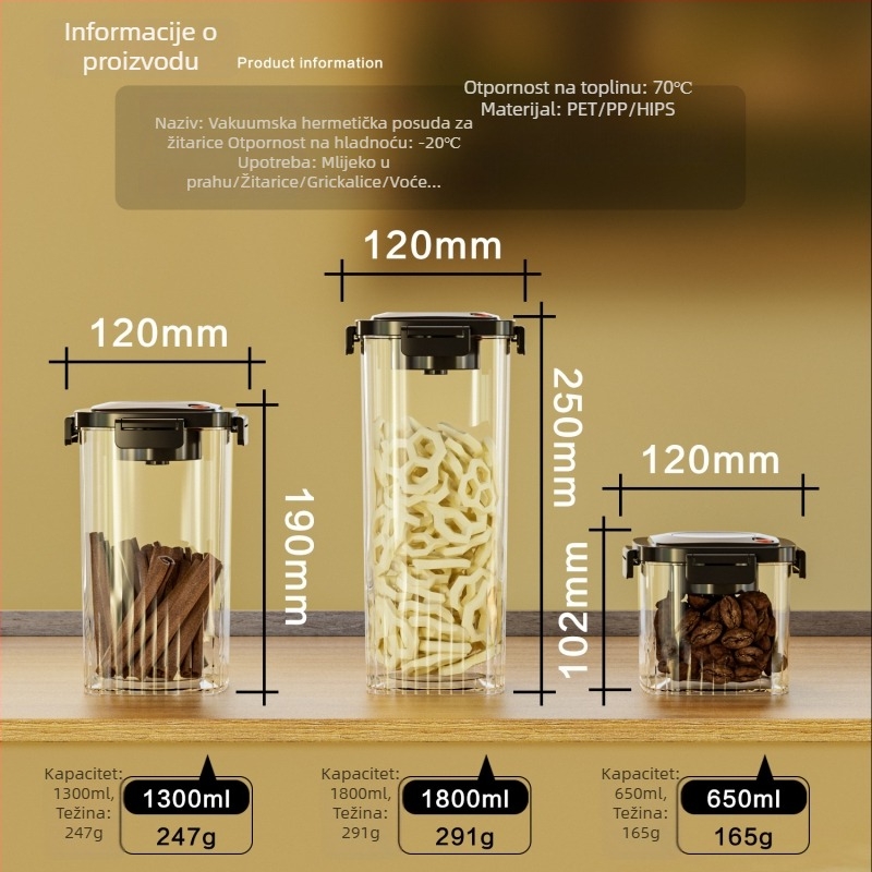Vakuumska posuda za skladištenje, kućna upotreba, s pritisknim poklopcem, plastika prehrambene kvalitete, kvadratnog oblika, 800–1000 ml, za zrna kave, sušenu koru mandarine i medicinske materijale