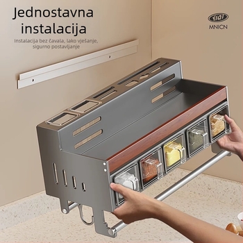 Zidni stalak za začine od orahovog drveta, bez bušenja
