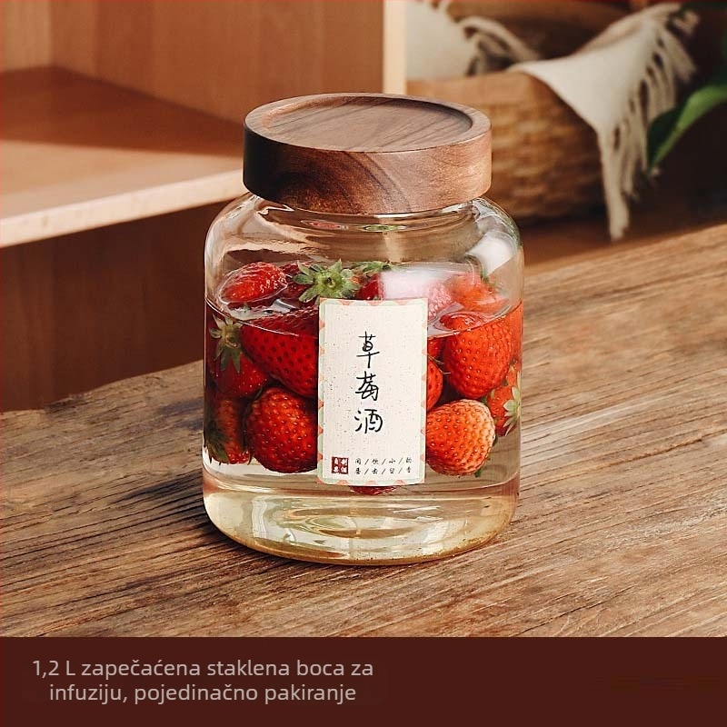Staklena posuda velike kapacitete za infuziju hrane vina s poklopcem, kapacitet 1–2 L