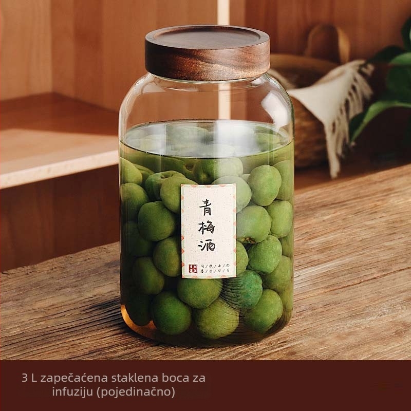 Staklena posuda velike kapacitete za infuziju hrane vina s poklopcem, kapacitet 1–2 L