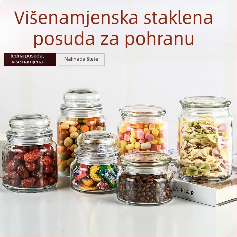 Staklena zatvorena posuda za pohranu, okrugla staklena posuda za čaj, med i žitarice, 800–1000 ml