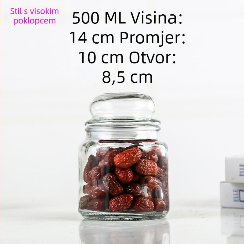 Staklena zatvorena posuda za pohranu, okrugla staklena posuda za čaj, med i žitarice, 800–1000 ml