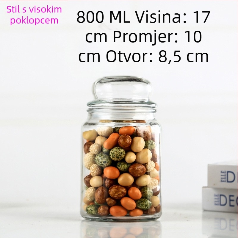 Staklena zatvorena posuda za pohranu, okrugla staklena posuda za čaj, med i žitarice, 800–1000 ml