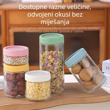 Staklena posuda za skladištenje sa zatvaranjem, kružna, za grickalice i žitarice
