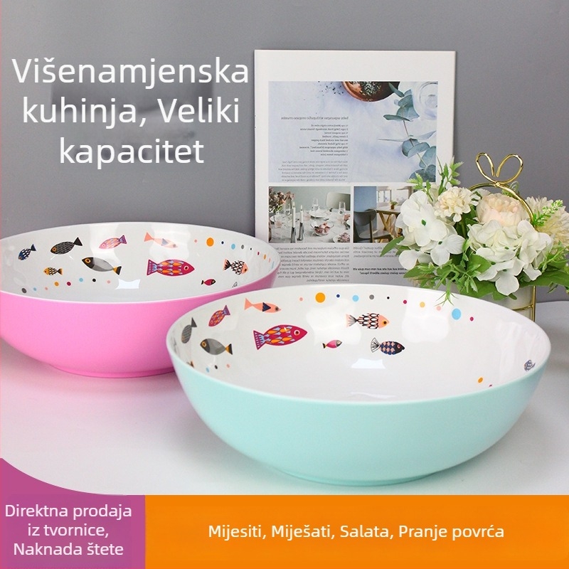 Korejske stilu melaminska velika zdjela za miješanje, izdržljiva kružna kuhinjska zdjela za mijesanje tijesta, salatu, pranje povrća, juhu i nadjev za knedle.