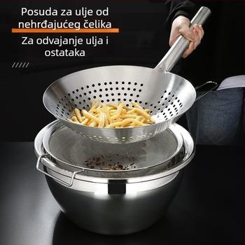 Izuzetno debela posuda za ulje od nehrđajućeg čelika s poklopcem — kuhinjski bazen za ulje, posuda za svinju i začine, set s rešetkastom žlicom