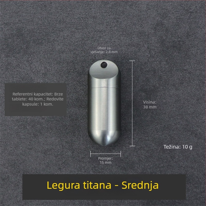 Prenosna bočica za tablete od titanijeve legure, zatvorena i vodootporna, s karabinom za ključ, kompaktna kapsularna kutija za vanjsku upotrebu