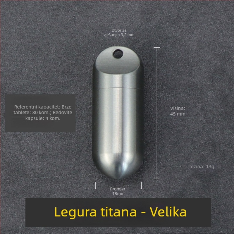 Prenosna bočica za tablete od titanijeve legure, zatvorena i vodootporna, s karabinom za ključ, kompaktna kapsularna kutija za vanjsku upotrebu