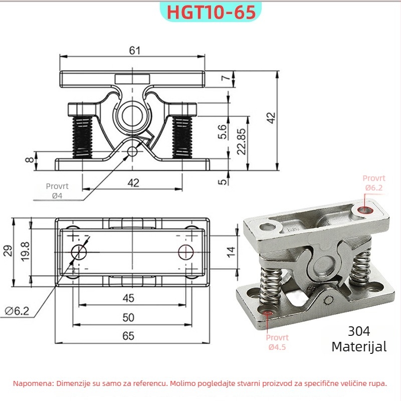 HGT10-65 Brava za vrata ormara – teški opružni zasun od cinka legure