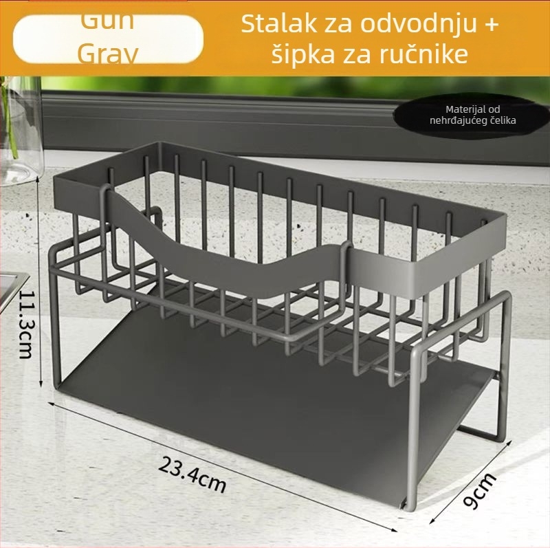 Nehrđajući čelični stalak za kuhinjsku drez, stalak za odvodnju, bez alata za ugradnju, na radnu plohu, višenamjenska polica