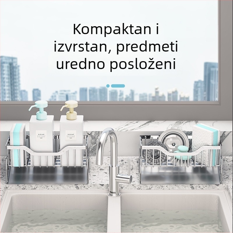 Nehrđajući čelični stalak za kuhinjsku drez, stalak za odvodnju, bez alata za ugradnju, na radnu plohu, višenamjenska polica