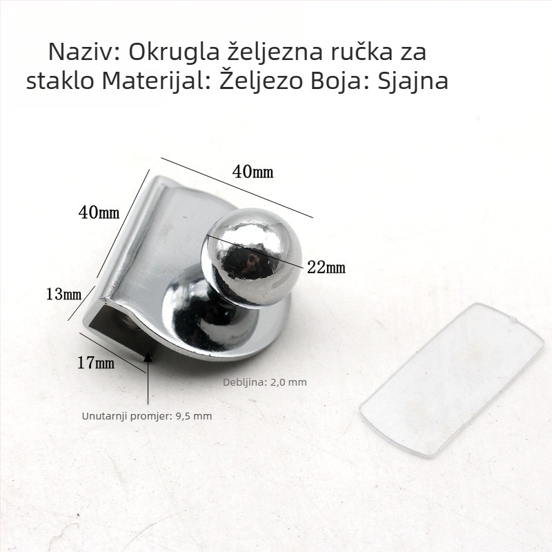 Staklena ručka za vrata ormarića s klipsom – bez rupa, za vitrine i vinske ormariće