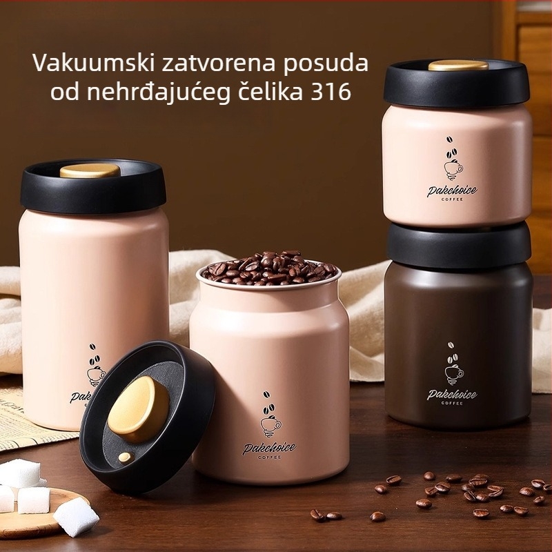 Vakumska posuda od nehrđajućeg čelika 316 za zrna kave, svjetlosno-otporan spremnik za čaj i kavy u prahu, prehrambene kvalitete, okrugli oblik, 800–1000 ml