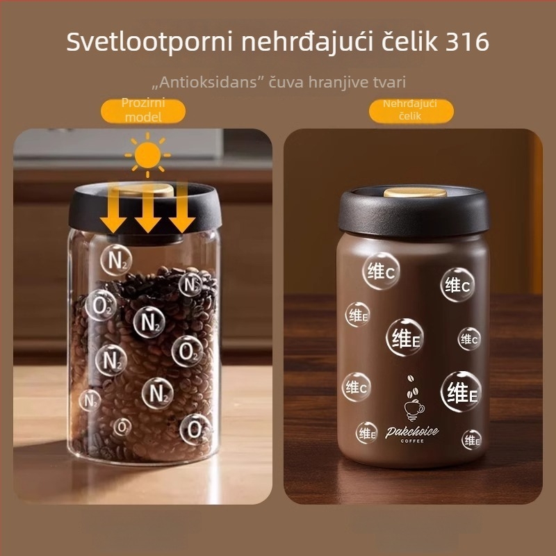 Vakumska posuda od nehrđajućeg čelika 316 za zrna kave, svjetlosno-otporan spremnik za čaj i kavy u prahu, prehrambene kvalitete, okrugli oblik, 800–1000 ml