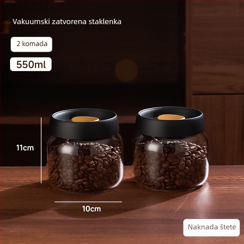 Staklena vakuumska posuda za čuvanje zrna kave i kave u prahu, hermetični spremnik za hranu s poklopcem, čuvanje čaja