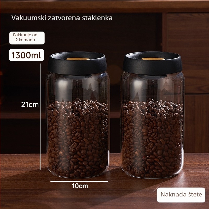 Staklena vakuumska posuda za čuvanje zrna kave i kave u prahu, hermetični spremnik za hranu s poklopcem, čuvanje čaja