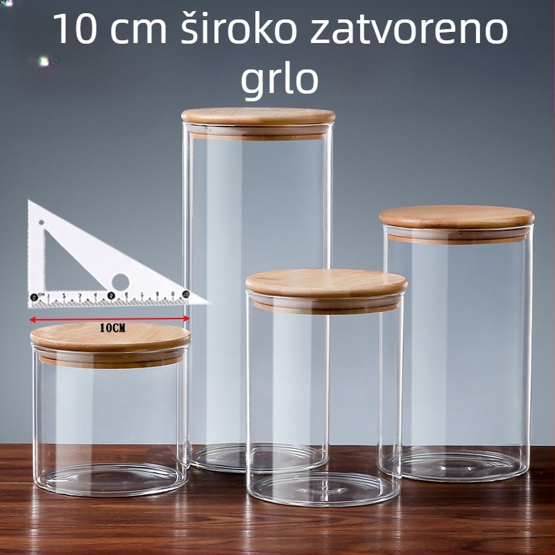 Prozirna staklena hermetički zatvorena posuda za kuhinjsko skladištenje, prehrambena kvaliteta, otpornost na vlagu, širokog promjera, za kavu, čaj i grickalice