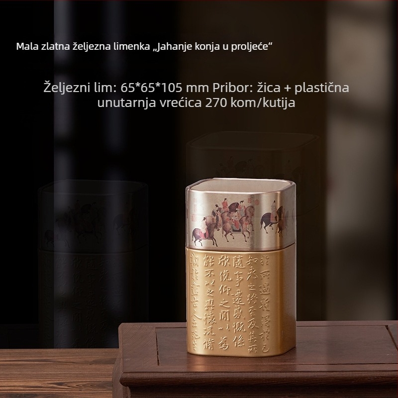Kovinska kutija za čaj, kvadratnog oblika, s reljefnim dizajnom, zatvorena, retro stil, za zeleni i crni čaj, kapacitet 30–150 ml
