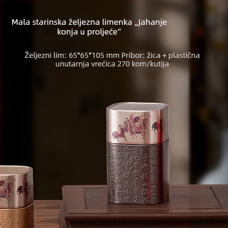 Kovinska kutija za čaj, kvadratnog oblika, s reljefnim dizajnom, zatvorena, retro stil, za zeleni i crni čaj, kapacitet 30–150 ml