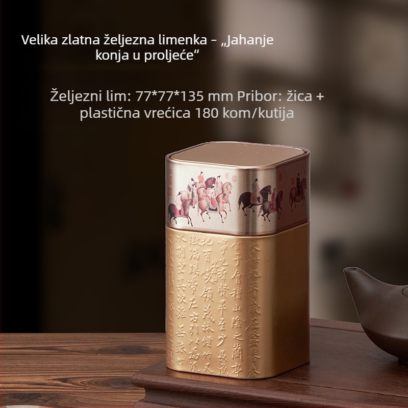 Kovinska kutija za čaj, kvadratnog oblika, s reljefnim dizajnom, zatvorena, retro stil, za zeleni i crni čaj, kapacitet 30–150 ml