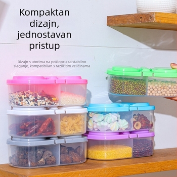Kuhinjska posuda s poklopcem i dvostrukim odjeljkom za čuvanje hrane i žitarica – plastična, višefunkcionalna