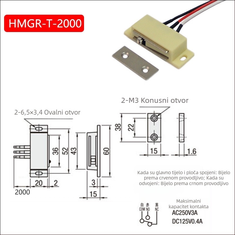 HMGR-T150/2000 Trižilni magnetski držač vrata HGE11-52-L150/2000