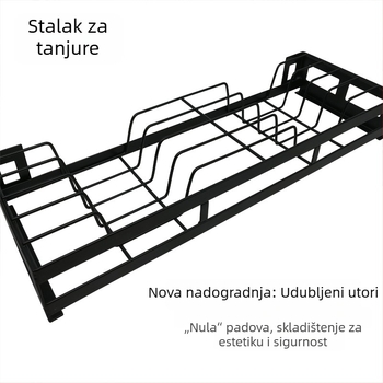 Nehrđajući čelični stalak za posuđe, crni, zidni kuhinjski spremnik za pohranu, bez bušenja