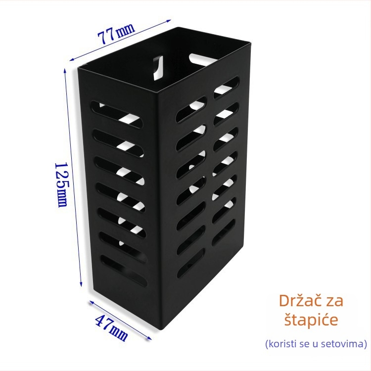 Nehrđajući čelični stalak za posuđe, crni, zidni kuhinjski spremnik za pohranu, bez bušenja