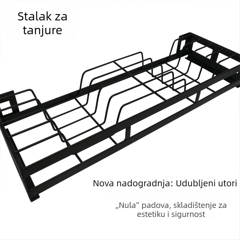 Nehrđajući čelični stalak za posuđe, crni, zidni kuhinjski spremnik za pohranu, bez bušenja